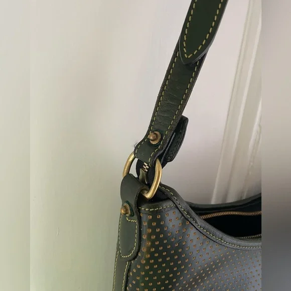 Dooney & Bourke Cabrio Green Perforated Zip Hobo Bag Purse - Picture 3 of 14